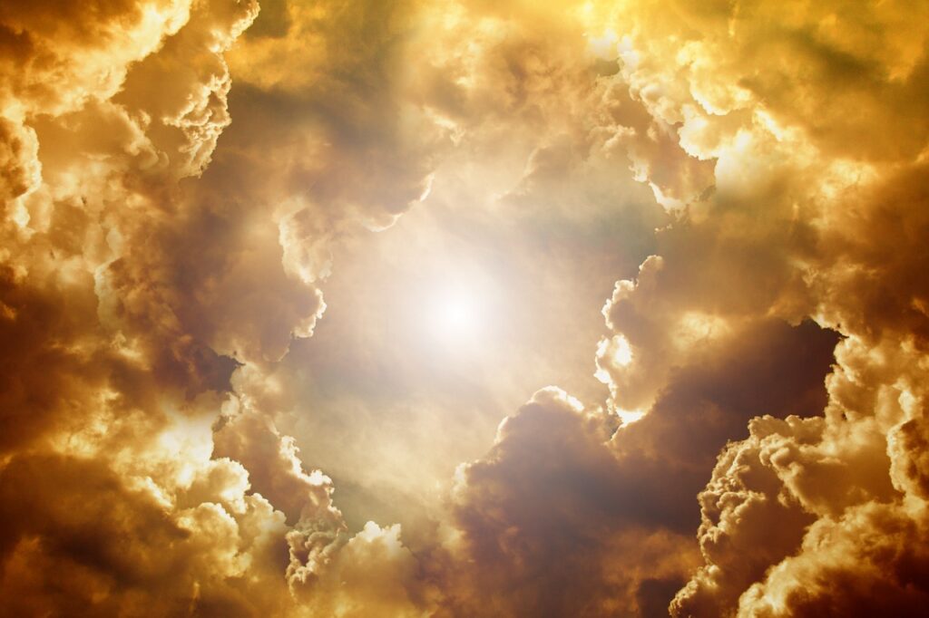 heaven, clouds, cloud shape, swelling cloud, weather, storm, sun, seem, seem to be, shine, very beautiful, nature, enormous, evening sky, radiant, heavenly, divine, fantasy